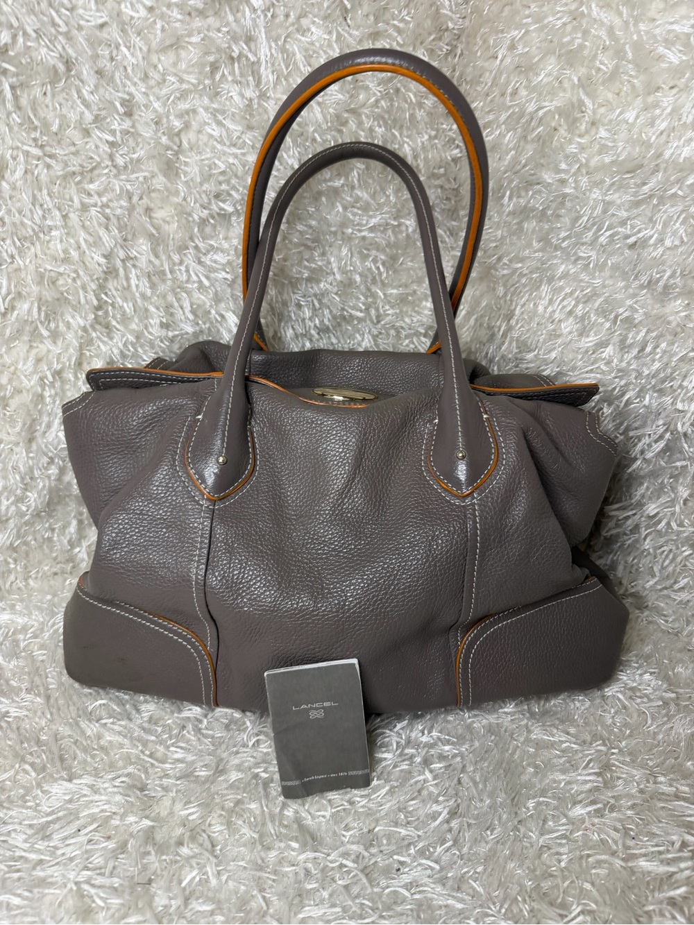 Lancel Taupe Satchel with Orange Accent